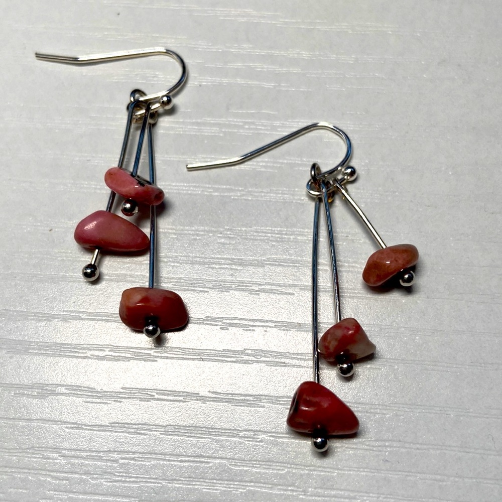 Handmade rhodonite earrings.